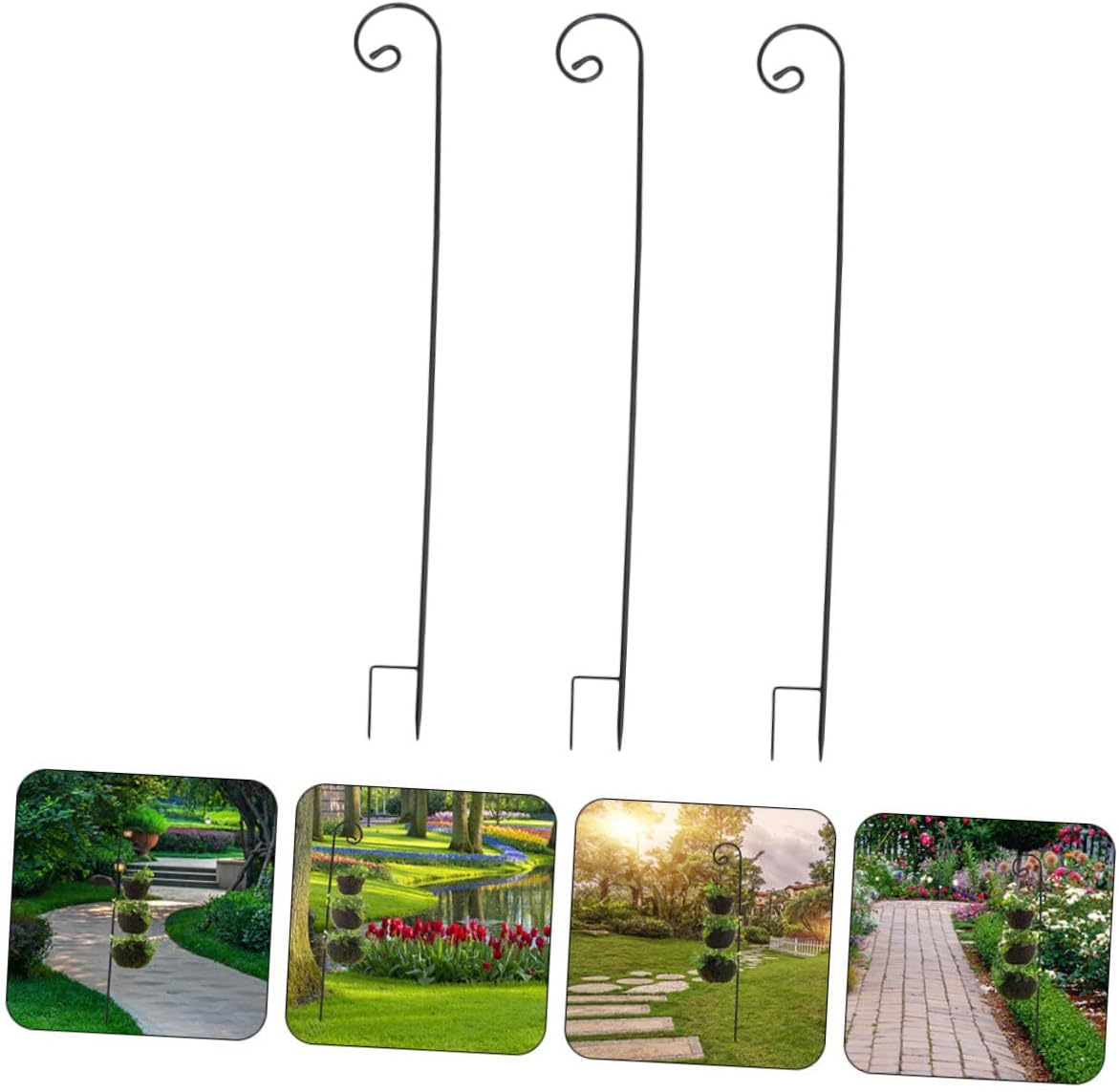 3pcs Iron Shepherd Hook for Outdoor Bird Feeders Ground Inserting Garden Hangers Rust-Resistant Plant Accessories for Yard Decoration