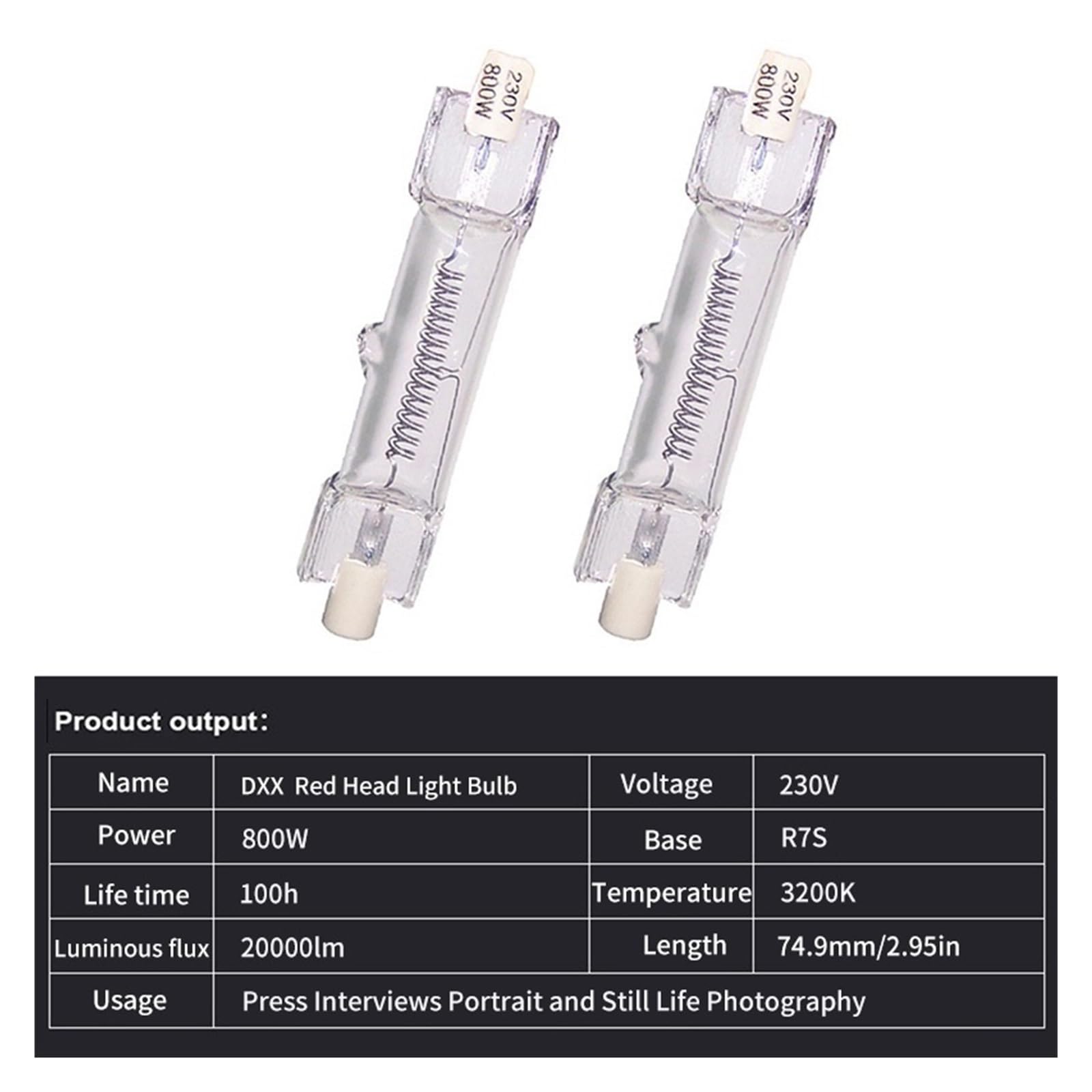5 sztuk DXX 230V 800W czerwona głowa żarówka podwójna końcówka lampa metalohalogenkowa R7S fotografia filmowa miękkie światło 3200K ciepła biała żarówka