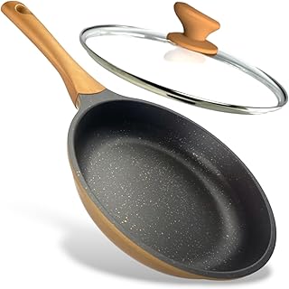 Frigideira antiaderente cerâmica 24cm indução e gás c/tampa (dourado e