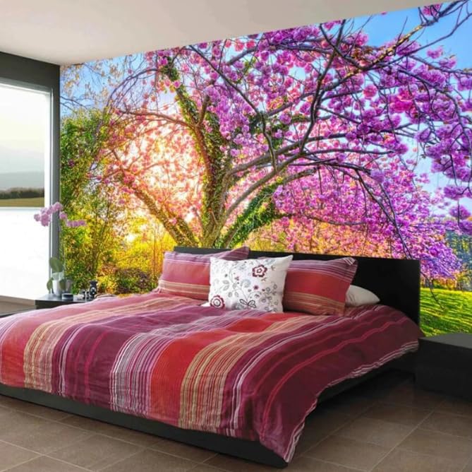 Papier peint photo 3D pour masquer un mur abîmé décor floral de cerisier 200x140