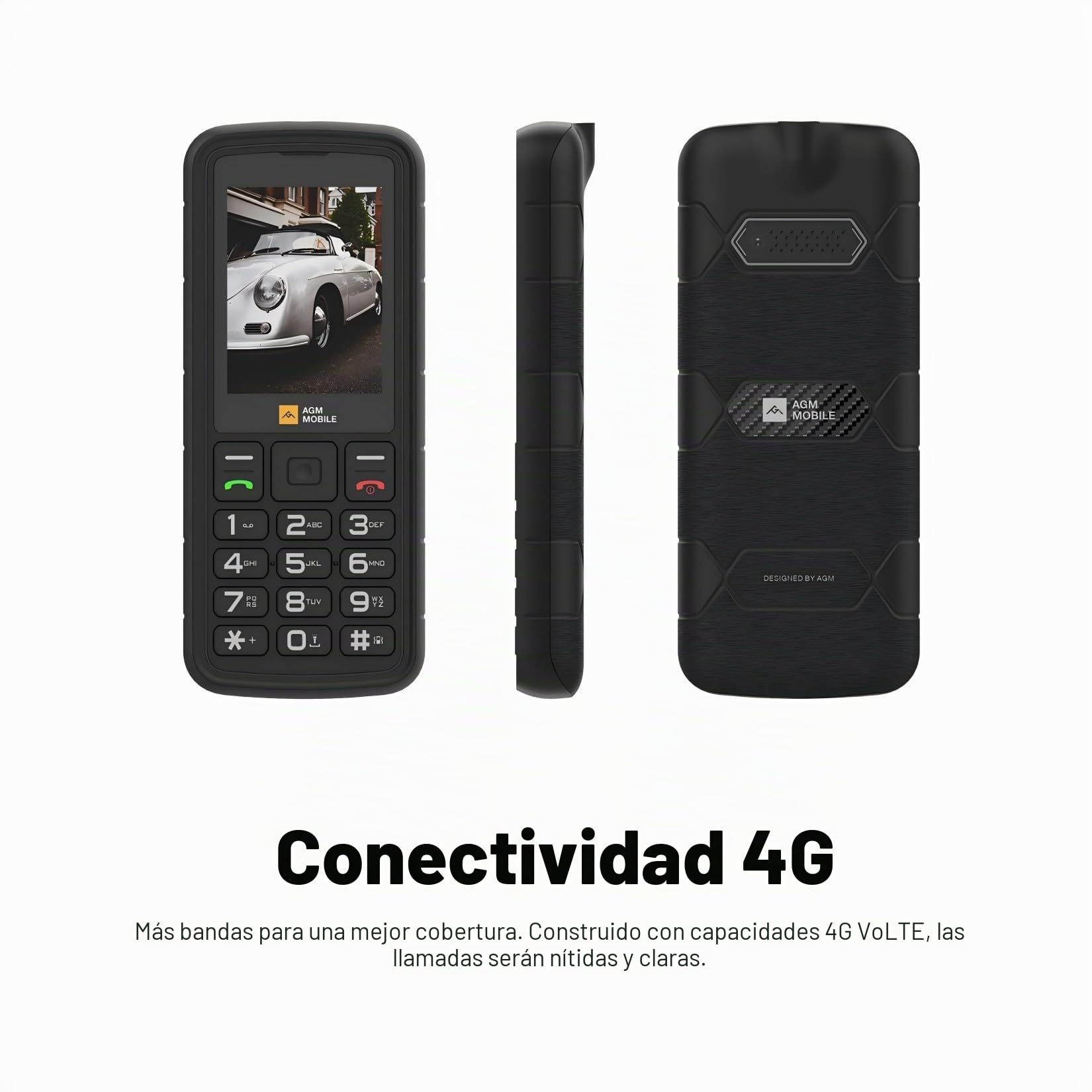AGM M9 Teléfono Móvil Resistente 4G,Característica Móvil Simple Móviles | Móviles Impermeables a Pruebae Caídas ｜Botones Grandes ｜Letras Grandes｜Marcación Rápida｜3 Ranuras Tarjetas｜Radio FM