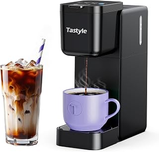 Tastyle K320IC Single Serve Coffee Maker - Hot Iced Bold Brew K-Cups Grounds 16oz Travel Mug 5 Sizes Compact Black