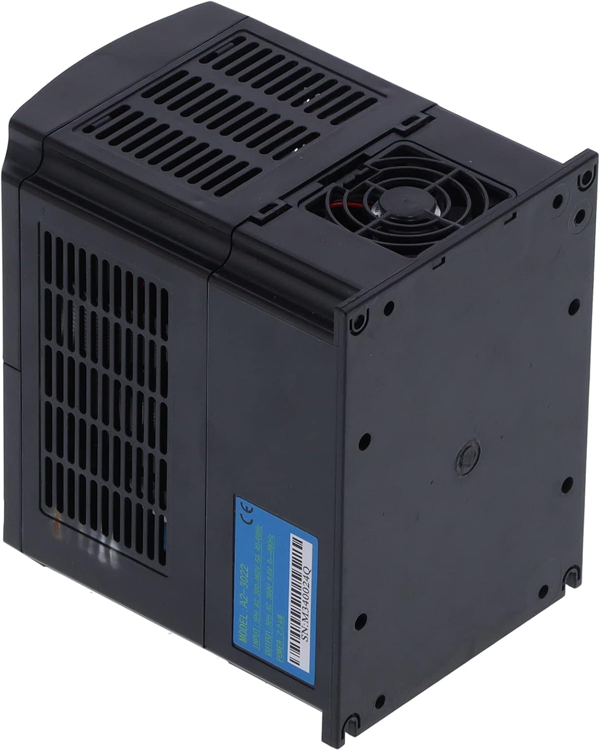 Rear view of the VFD showing connection points and label