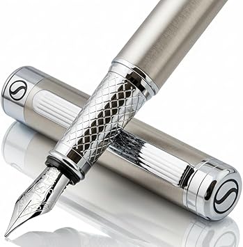 قلم حبر من الفولاذ المقاوم للصدأ Scriveiner - قلم فاخر مذهل مع تشطيب فولاذي ، شميت من الفولاذ المقاوم للصدأ ، أفضل مجموعة هدايا للرجال والنساء ، محترف ، مكتب تنفيذي ، أقلام مصممة لطيفة