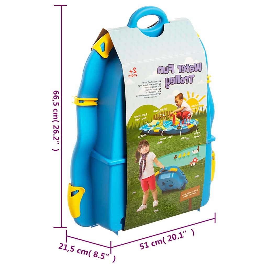 Wasserspiel-Koffer aus robustem Polypropylen 51x21,5x66,5 cm mit 21 Zubehörteilen wie Pumpe, Mühle und Angelhaken für Kinder ab 12 Monaten zum Spielen und Planschen im Garten und Outdoor