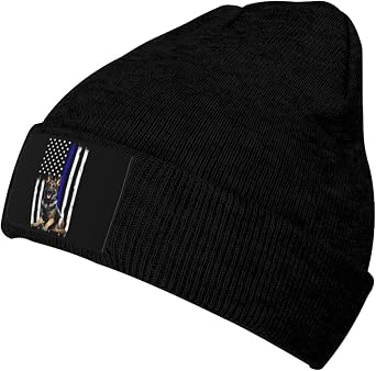 Rqwaaed German Shepherd Police K9 Thin Blue Flag Warm Knit Hat Cap for Cold Weather Stretchy, Comfortable for Outdoor Activities Black