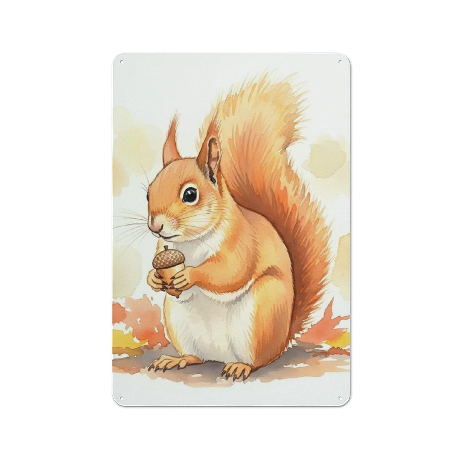 Junmoney Style-11 Vintage Tin Sign 30X20cm With Watercolor Squirrel Holding An Acorn For Garage Or Workshop, For Vintage Wall Decor Fans, For Garage And Workshop Walls