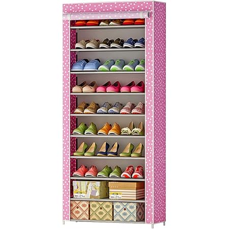 Amazon Sihostk 靴収納 シューズラック 靴箱 靴棚 カバー付き 10段 シューズラック シューズクローゼット 靴キャビネット 不織布 靴入れ シューズボックス 靴収納ボックス 下駄箱 玄関収納 防塵 ブーツ収納 組み立て式 大容量 省スペース 幅60 奥行30 高さ176cm ピンク