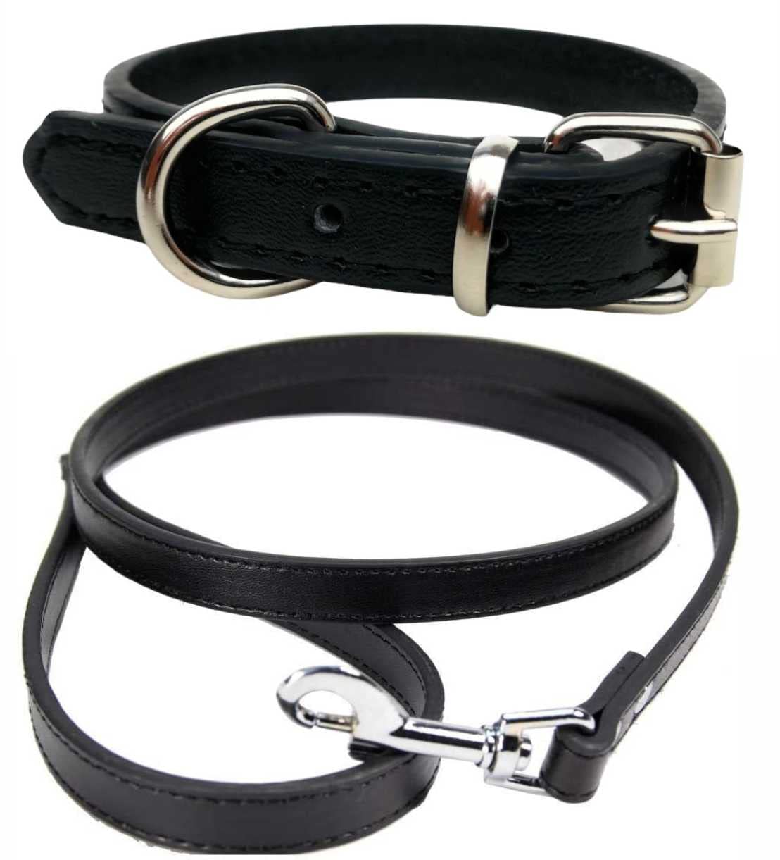 Vibrant Leather Dog Collar & Lead Combo Set for Puppy Dogs Small, Medium & Large (X-Large (45cm - 55cm Neck), Black) - Image 2