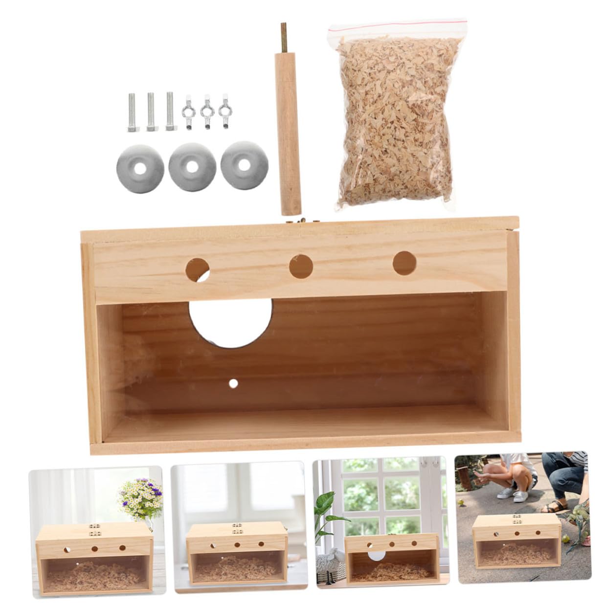 DOITOOL Caja Nido para Cría de Aves de Madera Beige para Pájaros Lugar Cálido y Seguro Accesorio Adecuado para Jaulas en Hogar y Jardín