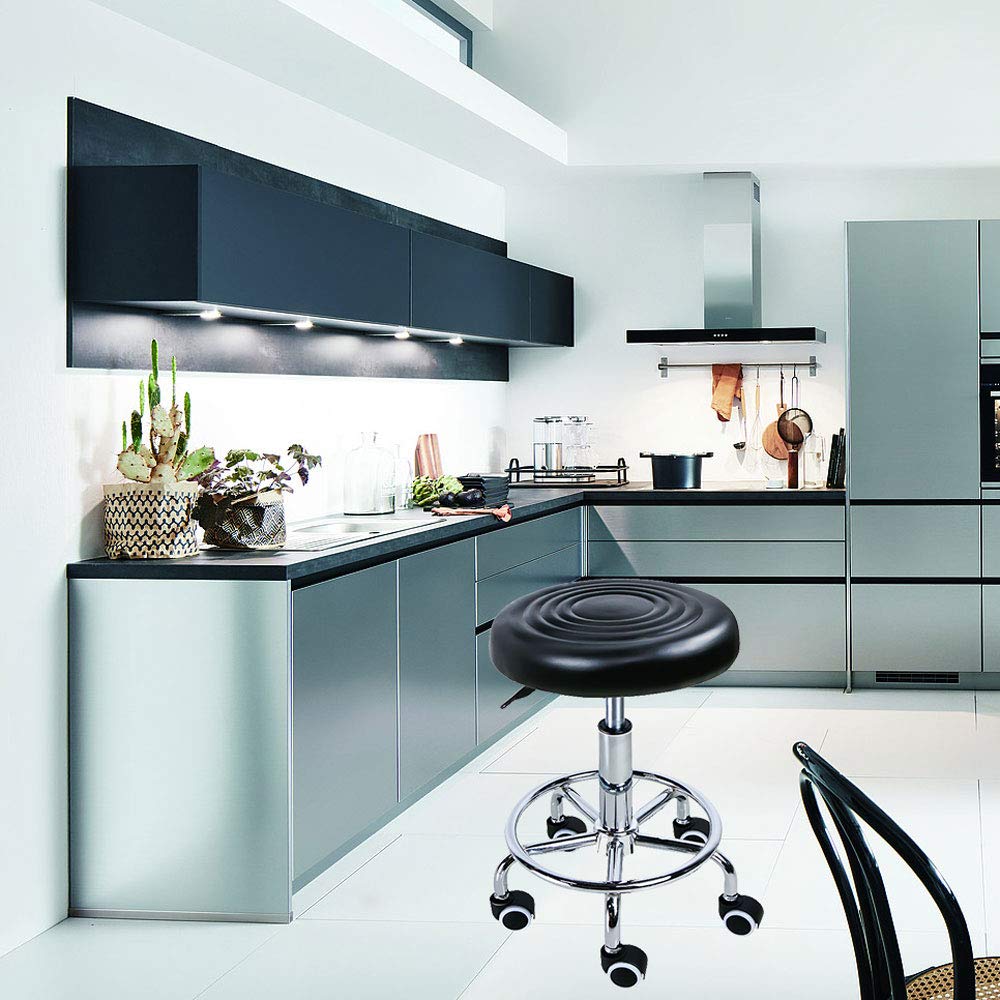 Swivel Salon Stool Chair (PBOHUZ) Adjustable Hydraulic Chair with Rolling Wheels for Beauty Salon Spa Tattoo Massage Dental Clinic Office Art Studio(Black)