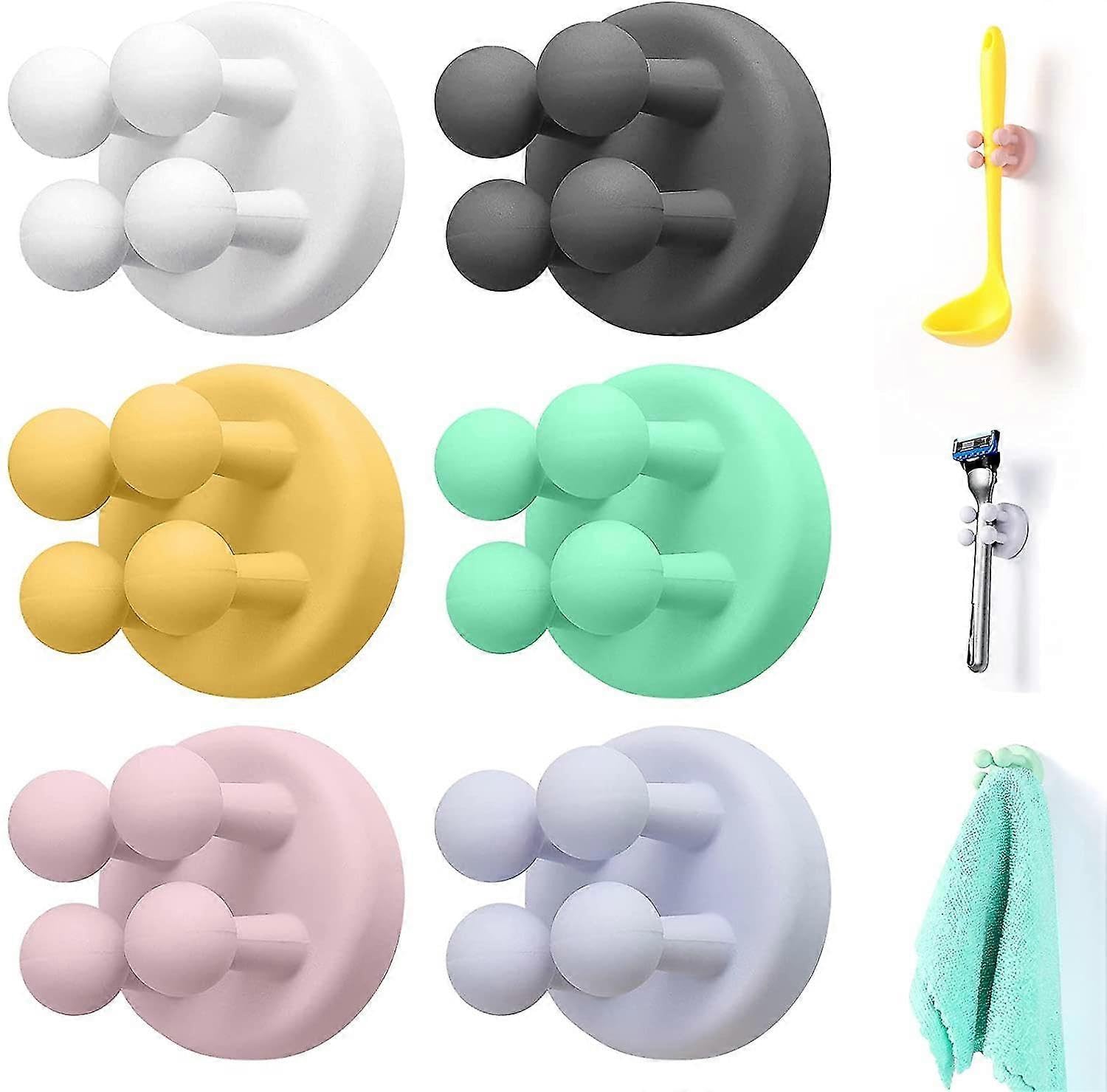 JOYHAPPST 6pcs Adhesive Hooks Multi-Purpose Hook Razor Holder Without Drilling for Home, Bathroom and Kitchen
