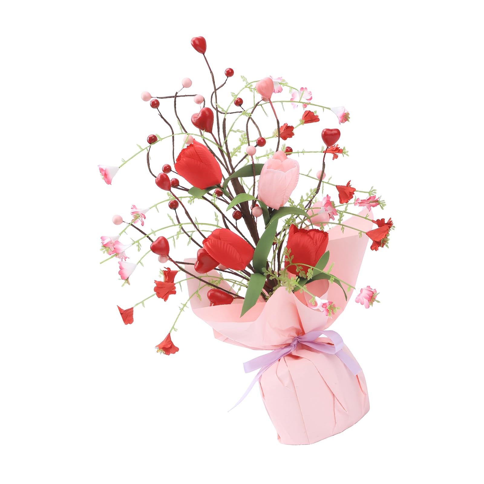 LUCKGONI Elegant Artificial Heart Berries Flowers Arrangement Bouquet For Valentines Day Home Styling And Party Decoration
