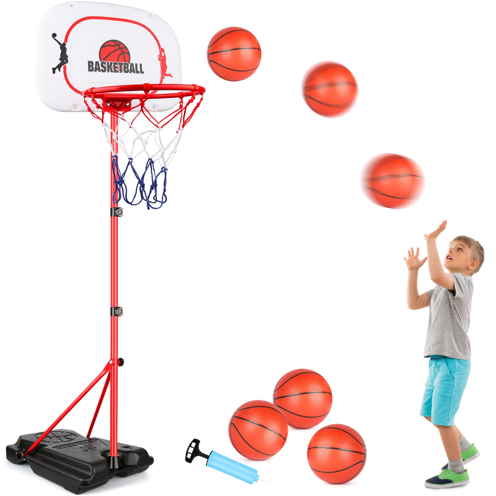 Ultimate Fun and Skill Development with Basketball Hoop for Kids，Adjustable Basketball Set Height 2.9ft-6.7ft，Perfect Backyard Toy for Ages 5-12，Indoor and Outdoor Use，A Gift for The Kids.