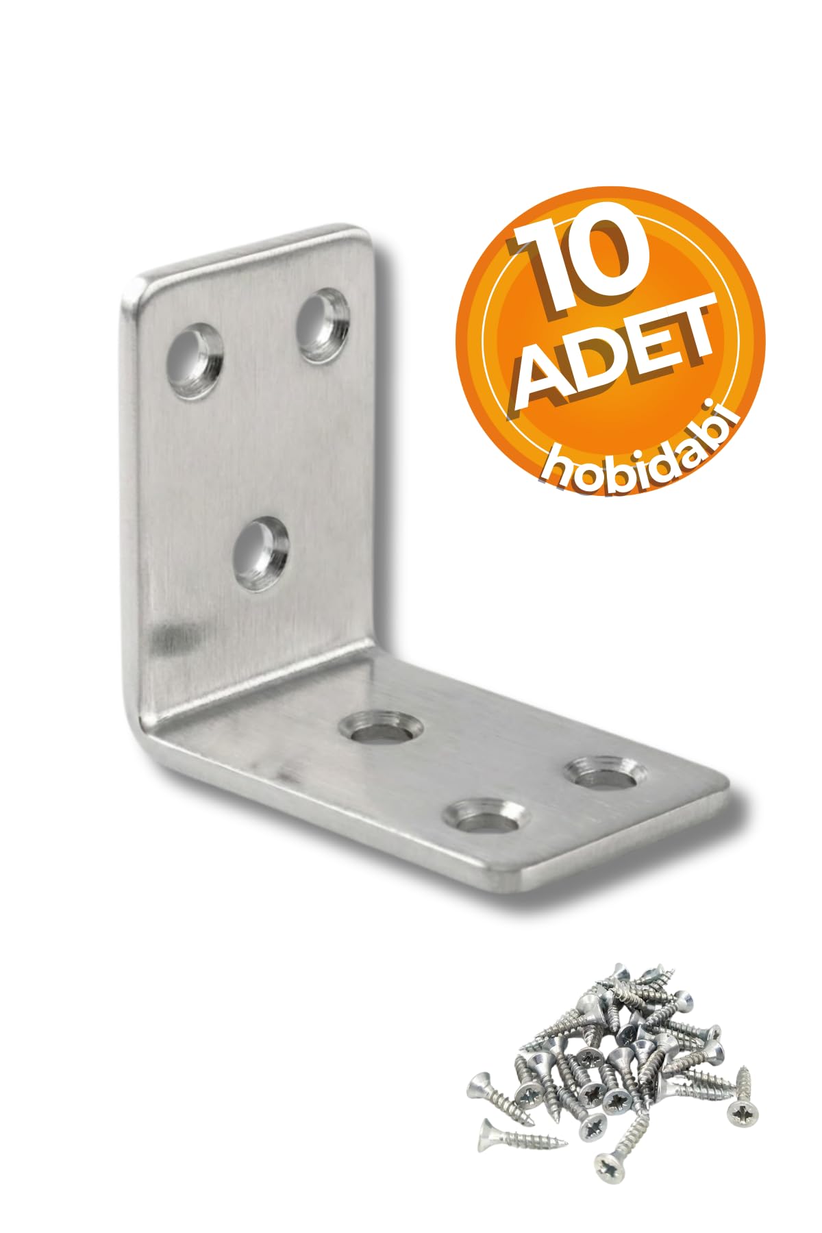 L Köşebent Mobilya Duvara Sabitleme Aparatı, 45x45x30 mm, 2 mm Kalınlık, Vidalı, 10 Adet