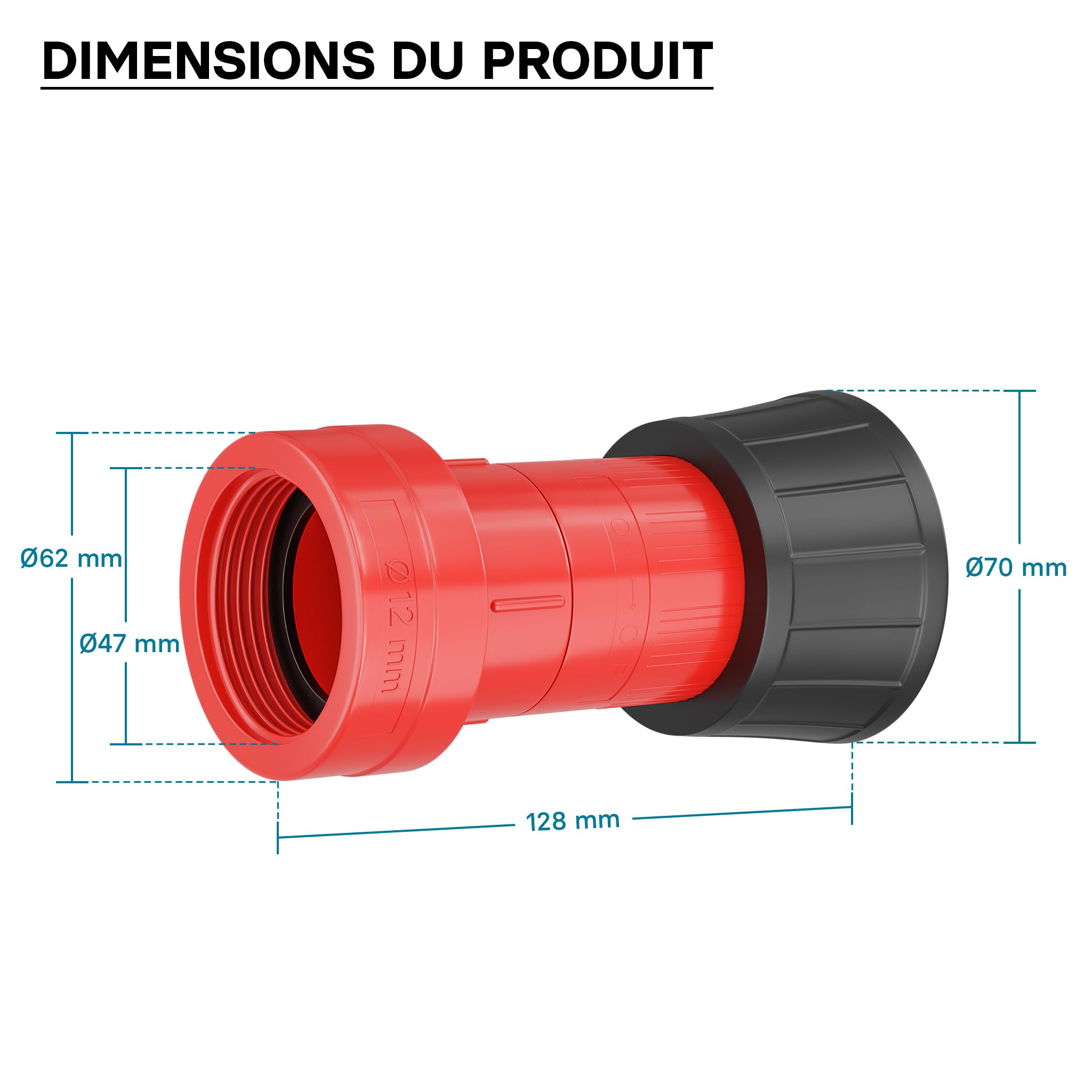Wiltec Buse de lance d'incendie – 128 x 70 x 70 mm / 1,5" – 7 bar à 0-250 l/min, max. 300 l/min – Bec de tuyau d'incendie à petit jet – matériel de Lutte contre l'incendie Sapeurs pompiers, Chantiers