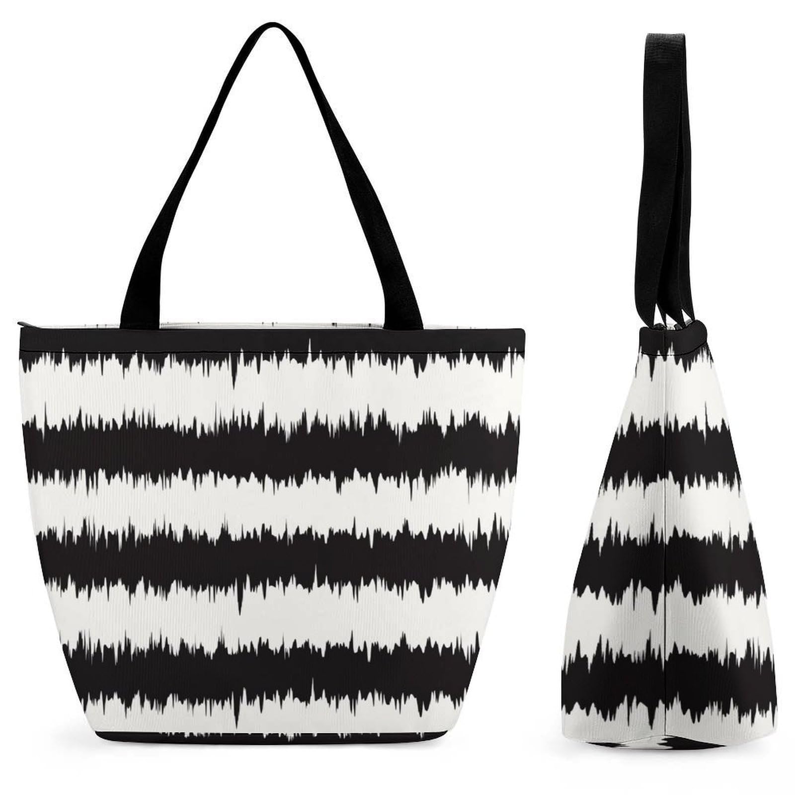 Sac à main à rayures noires et blanches spacieux contre le manque de place en voyage - 8