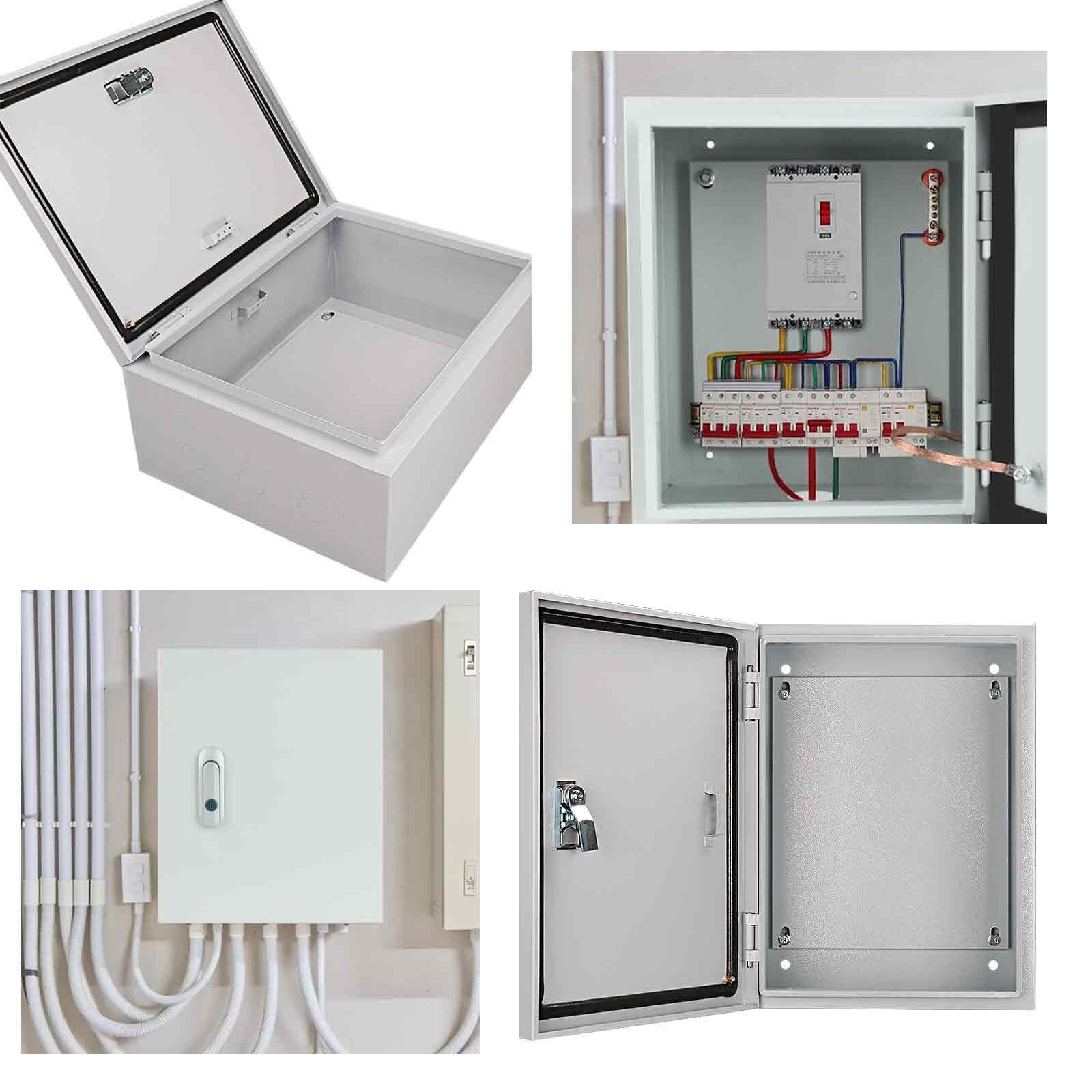 Caja Estanca Exterior Electrica, Caja Conexiones Exterior de Acero, Carcasa Resistente, a la Intemperie y al Agua, con Cerraduras de Seguridad y Placas de Montaje(30x40x16cm/12x16x6.3in)