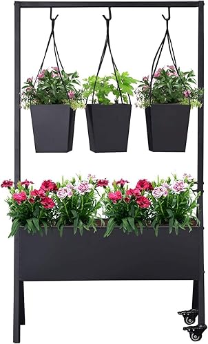 Zurssar Macetero elevado con ruedas macetas colgantes para exteriores cama elevada de jardín para verduras flores hierbas