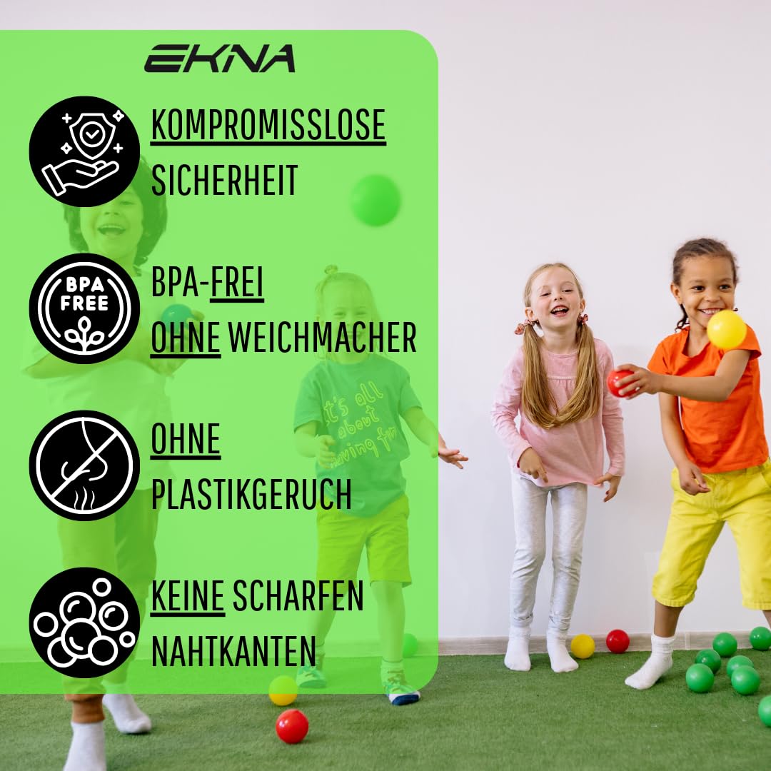 EKNA Spielbälle Ø 5cm - Bällebad Bälle 200 Stück - Bunte Auswahl für Bällebad-Pool - Plastikbälle Baby-Bälle Farben Hellgrün Hellblau Gelb Rosa Weiß Lila
