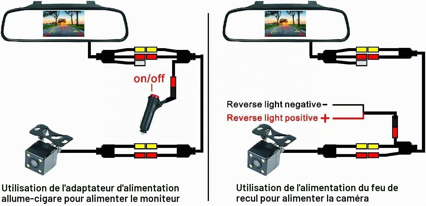 Kit de caméra de recul Wried, moniteur de rétroviseur TFT LCD 4,3 pouces pour voiture avec 4 LED, étanche, vision nocturne, caméra de recul inverse