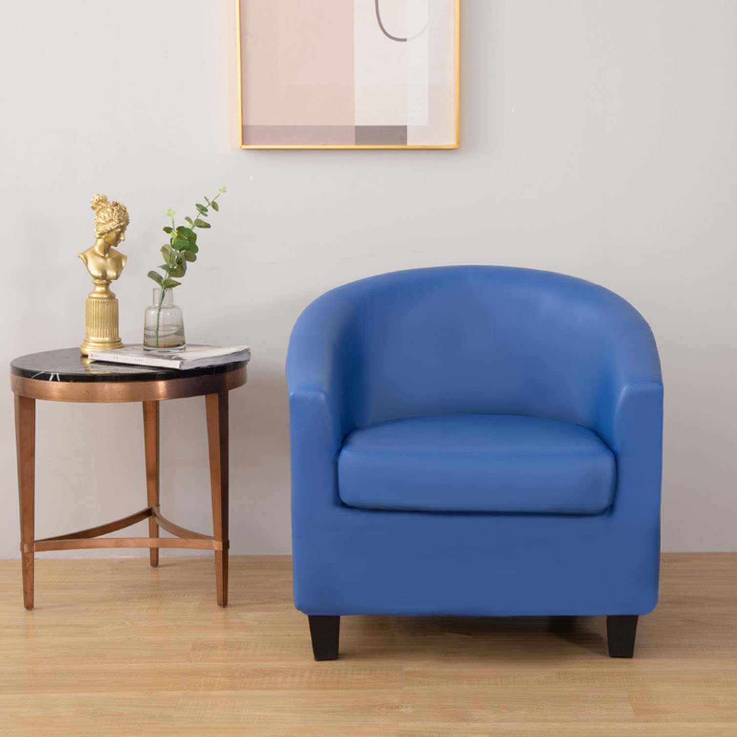 YOPOIYPU Leather Club Chair Slipcover, 2 Piece Tub Chair Slipcover, Stretch Waterproof Armchair Cover with Cushion for Living Room -blue-1-One size