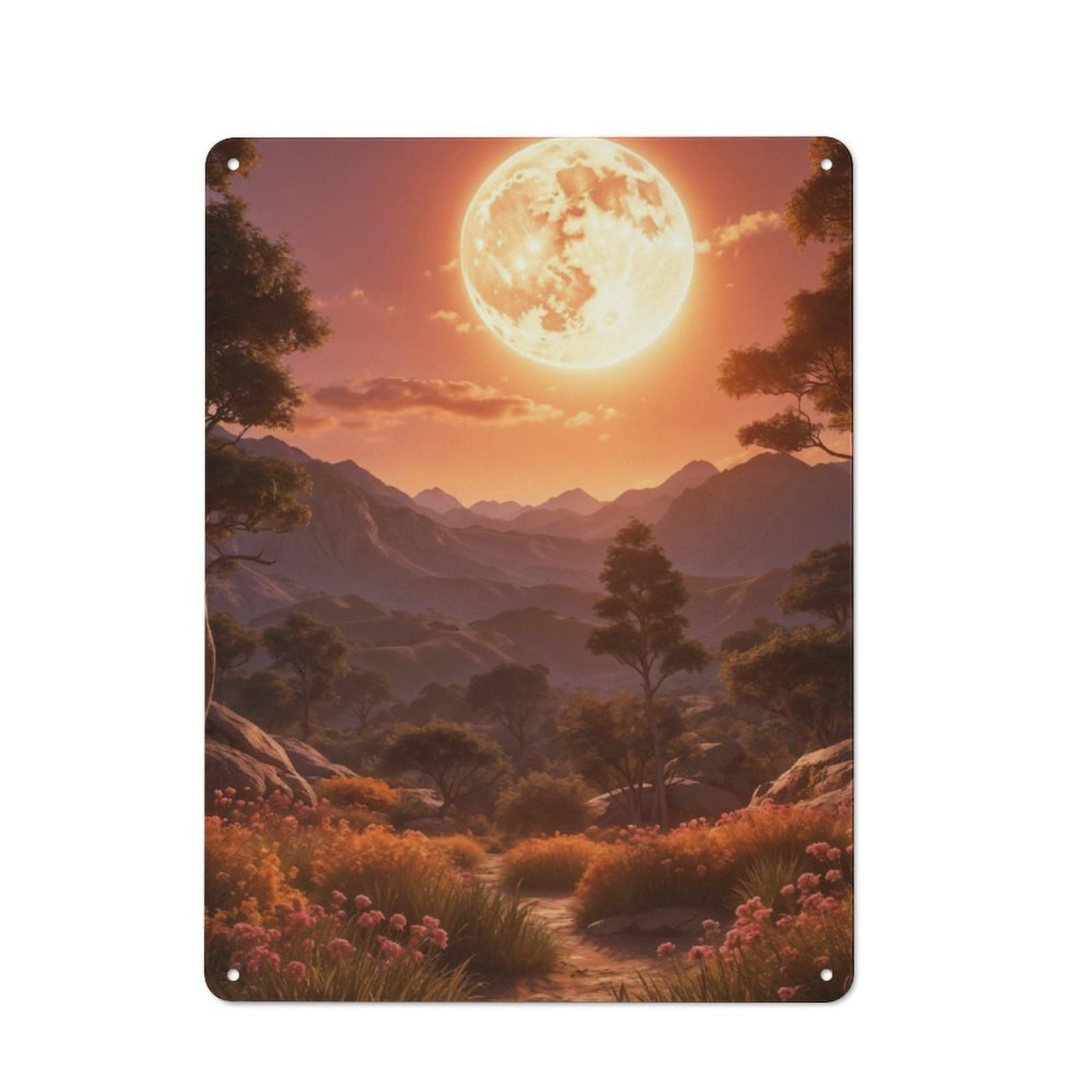 Junmoney Full Moon Over Mountain Metal Plaque 40X30cm With For Workshop Wall, Retro Decor, A New Home Gift For Collectors Of Metal Signs