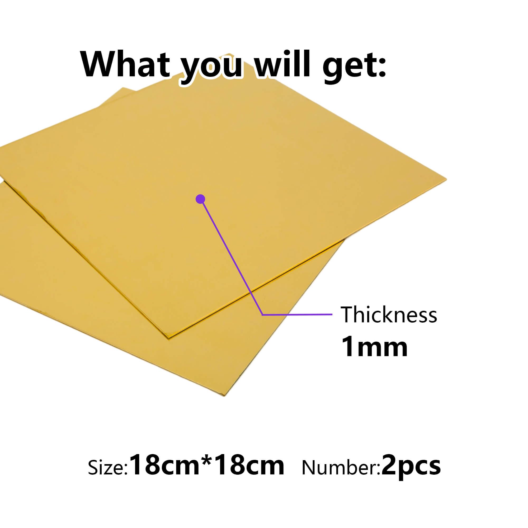 2 Lastre di Ottone da 1 mm, Lamiera di 18 cm x 18 cm x 1,0 mm (2 Pezzi)