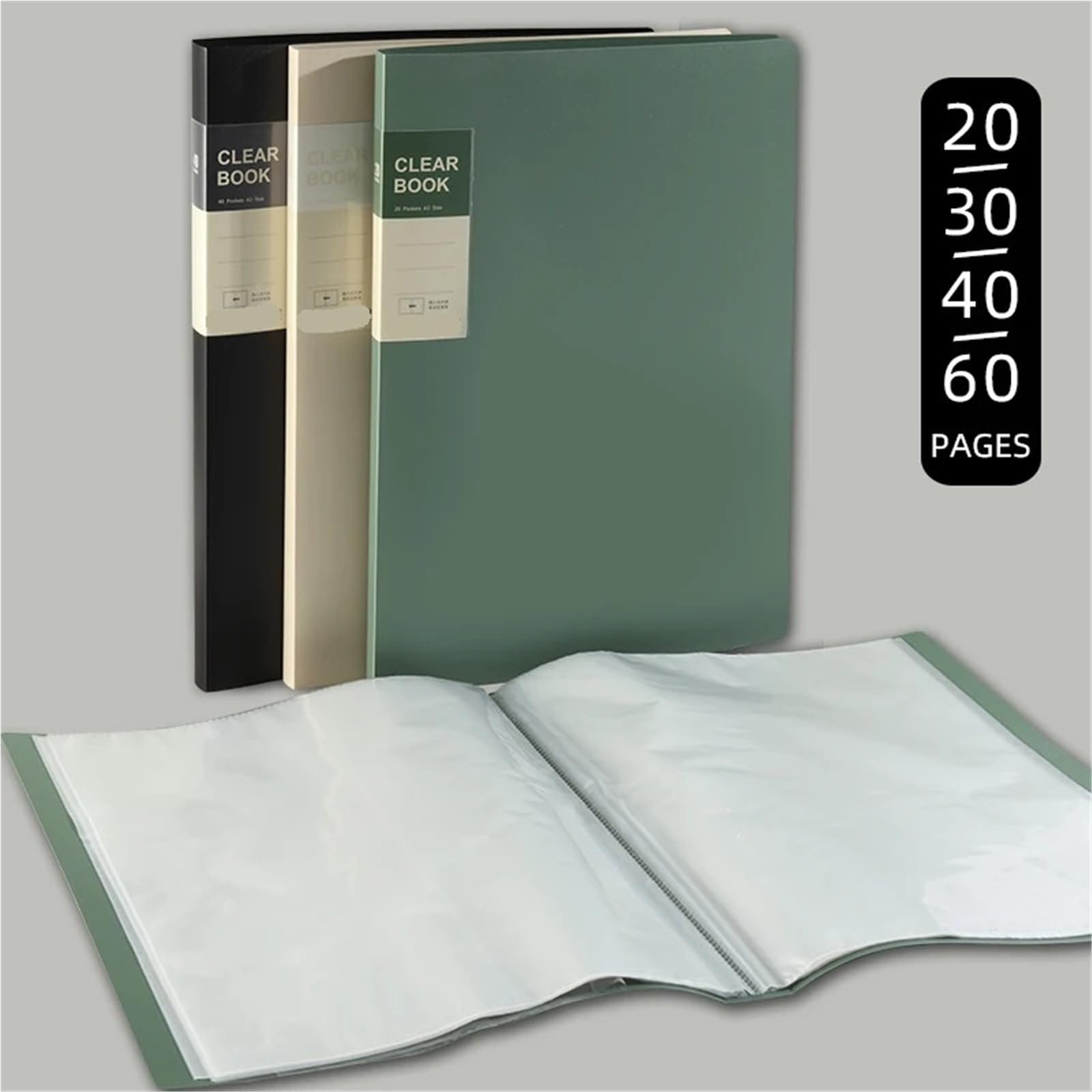 Cartella di pittura for portfolio artistico con ingresso laterale A3 for studenti, poster, carta da disegno, porta certificato, 20-60 pagine(Black-40Pages)