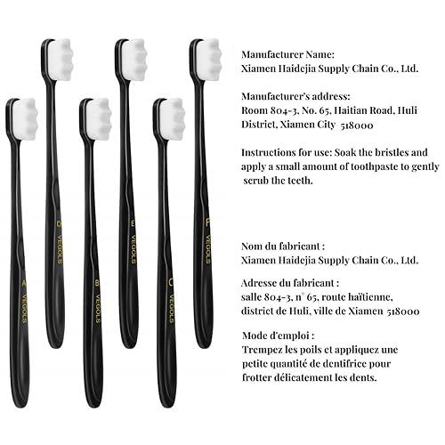 Miniatura 9 de VEGOLS Cepillo de dientes extra suave para adultos con 20000 cerdas suaves, (paquete de 6) cepillos de dientes micro nano manuales para proteger las