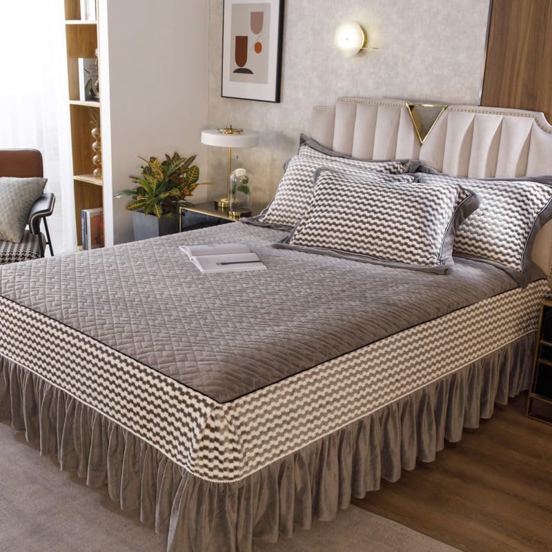 Cubrecanapé de felpa europea gruesa con volantes para proteger la cama plisada de estilo europeo (150 x 200 cm) (C 180 x 220 cm+2)