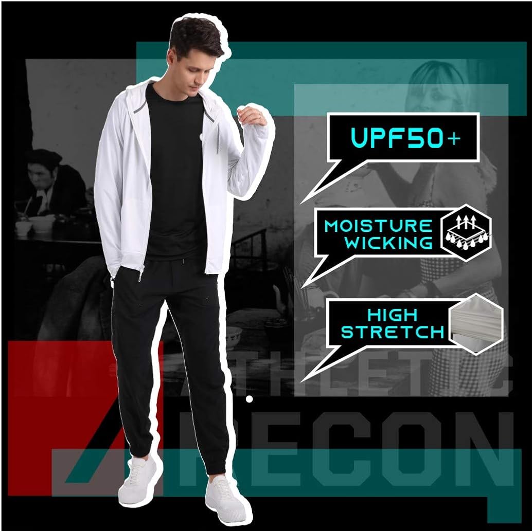 ARECON Men's UPF 50+ Running Stretch Jacket Slim Fit Tracksuit Hoodie Long Sleeve Full-Zip Jogging Sports Fitness Gym Shirt : Sports & Outdoors