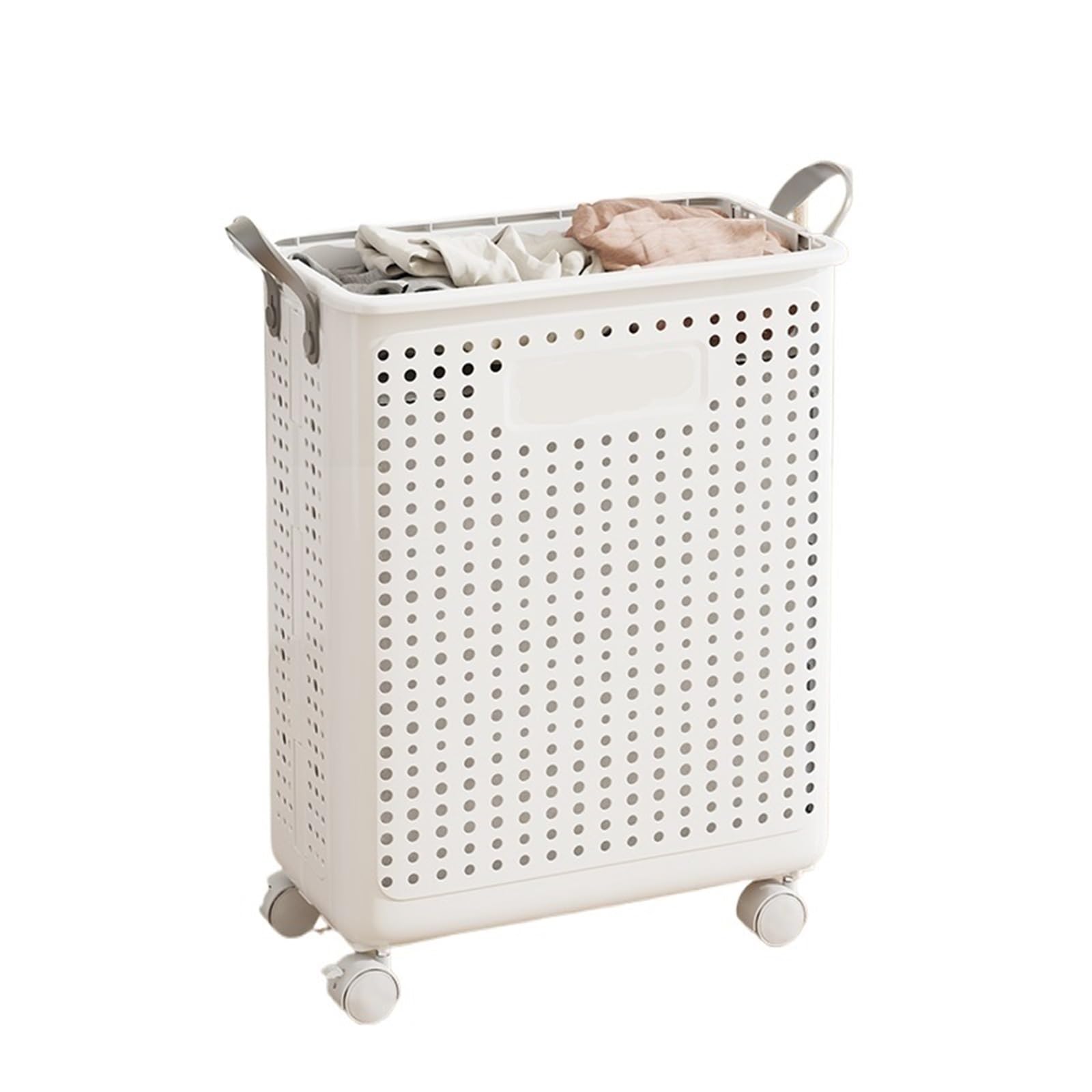 Foldable Laundry Basket Hamper With Casters For Washing Clothes(White L)