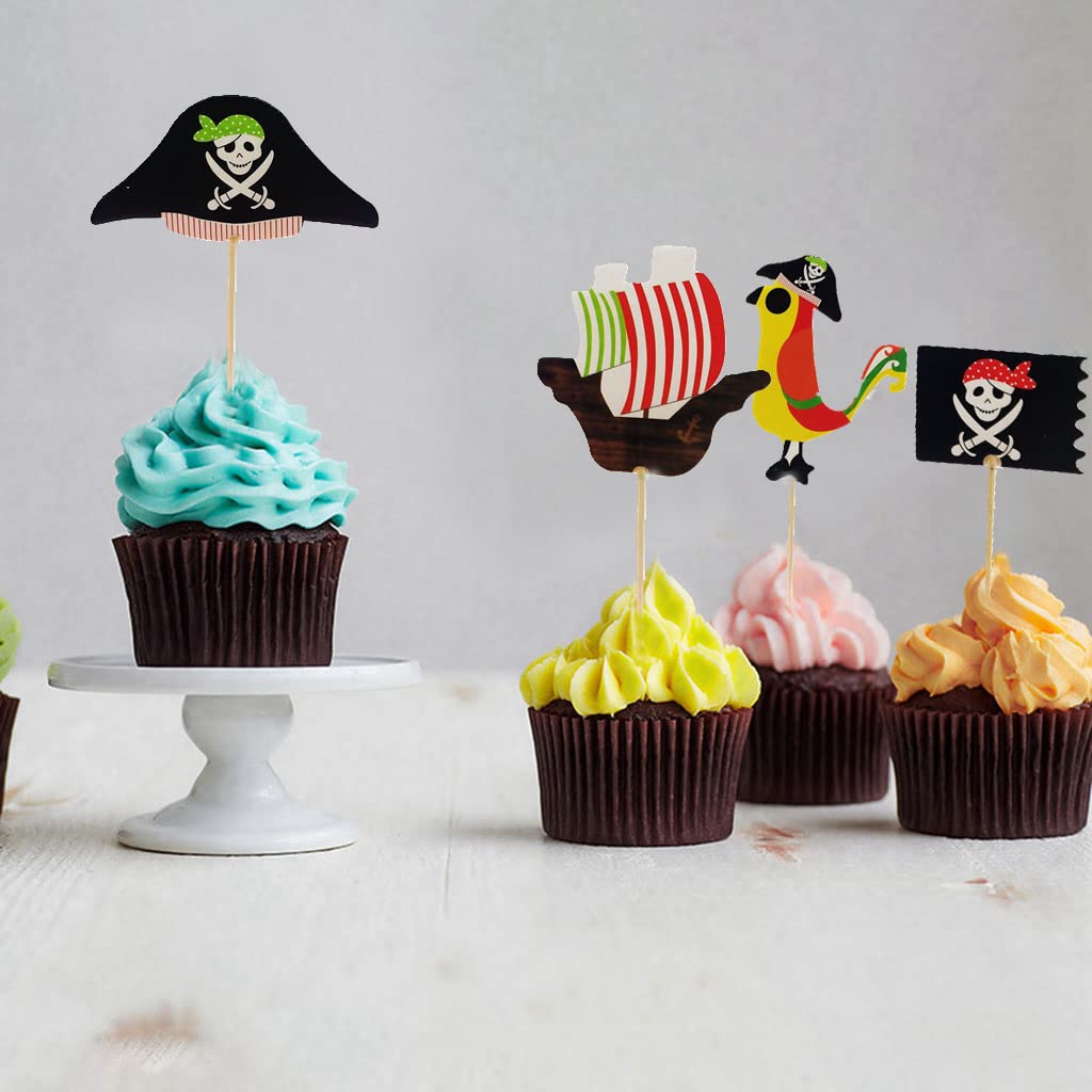 Set 13 Topper Per Cupcake A Tema Pirata, Con Glitter E Stuzzicadenti, Per Decorare Torte Di Compleanno E Feste A Tema
