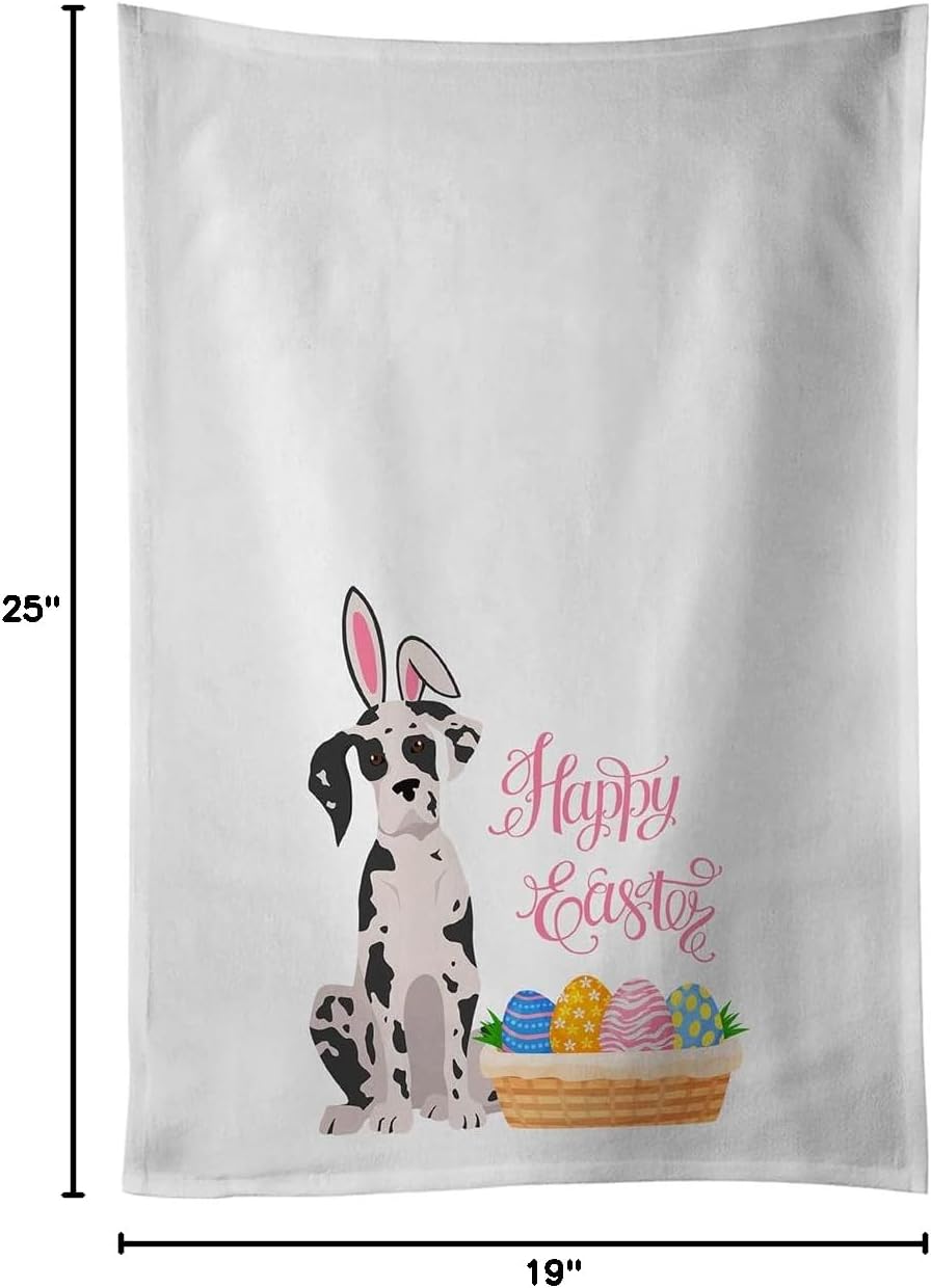 Caroline's Treasures WDK5040WTKT Harlequin Great Dane Easter White Kitchen Towel Set of 2 Dish Towels Decorative Bathroom Hand Towel for Hand, Face, Hair, Yoga, Tea, Dishcloth, 19 X 25, White