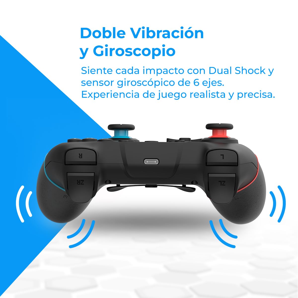 NK Mando Switch Inalámbrico - Switch/OLED/Lite/Pro con Función Wake, Ajustes Macro,Bluetooth, 6 ejes, Función Turbo, Dual Shock Doble Vibración, LED Indicadores - Color Negro (Rojo y Azul) — view 7
