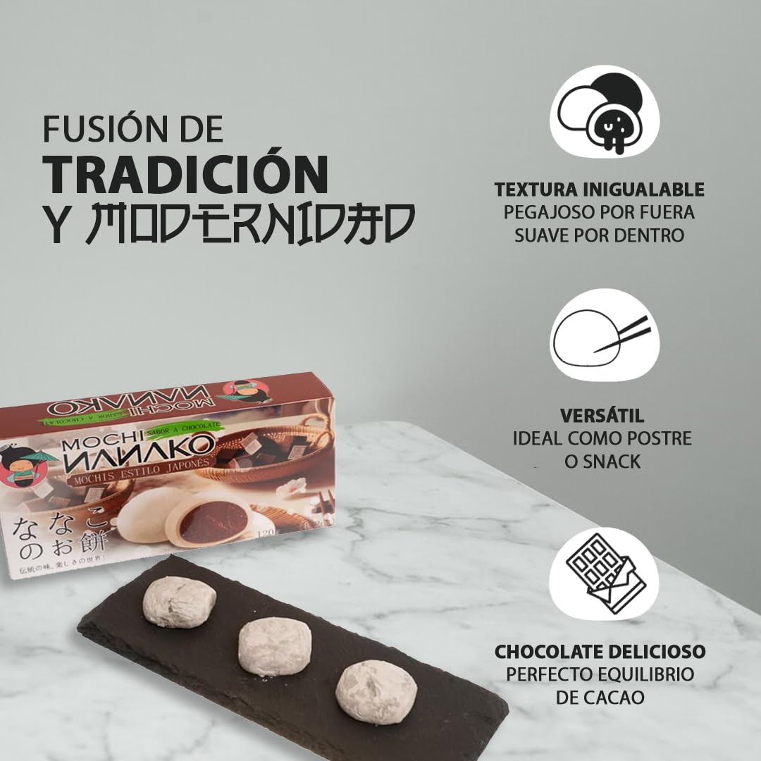 JAPON MARKET | Mochi Chocolate Japonés Nanako | 120g | Mochis Negro, Dulces Japoneses | Mochis para Regalar, Golosinas Exóticas | Chuches Japonesas, Textura Suave| Chocolate