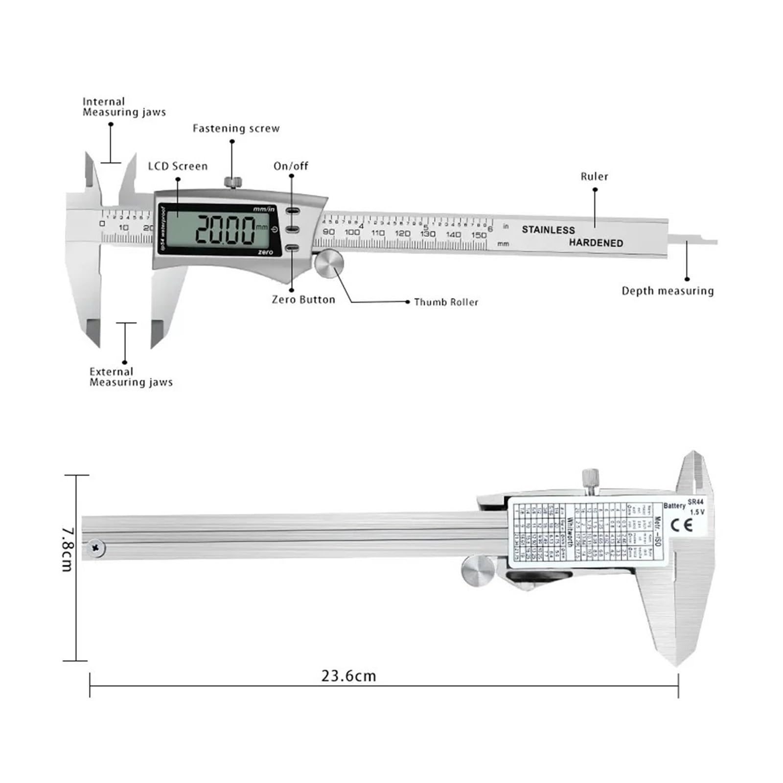 Mikrometr, Suwmiarka elektroniczna metalowa 0-150mm Suwmiarka cyfrowa Linijka ze stali nierdzewnej Narzędzia pomiarowe LCD do gospodarstwa domowego
