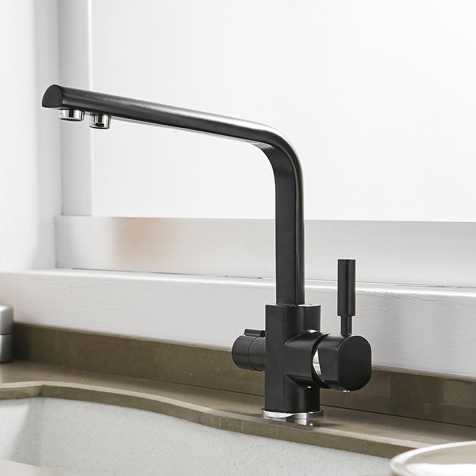 ZYCHSJXA 3 Way Kitchen Mixer Tap Taps Swivel Brass 2 Handles-Black