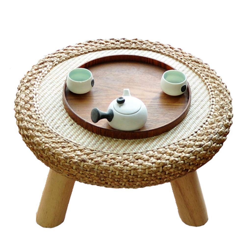 Stolik kawowy stylowy tatami herbata rattanowa trawa okno japoński styl osobowość herbata sztuka nordycka drewno balkon kawa (rozmiar: 50 x 50 x 30 cm)
