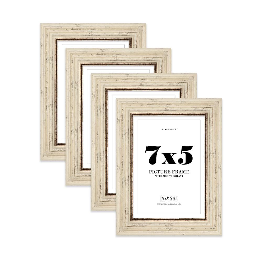 7x5 Distressed Cream Picture Frame - 7x5 Frame with 6x4 Mount for 7x5/6x4 Pictures Luxurious Style Ideal for Home Gallery Display, 4 Pack โ image 1