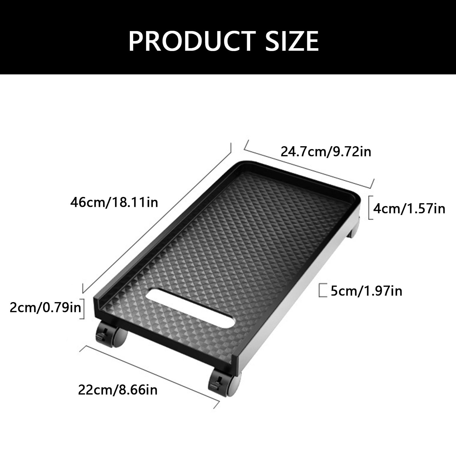 Soporte universal para CPU con dos ruedas bloqueables y base elevada para evitar salpicaduras de agua