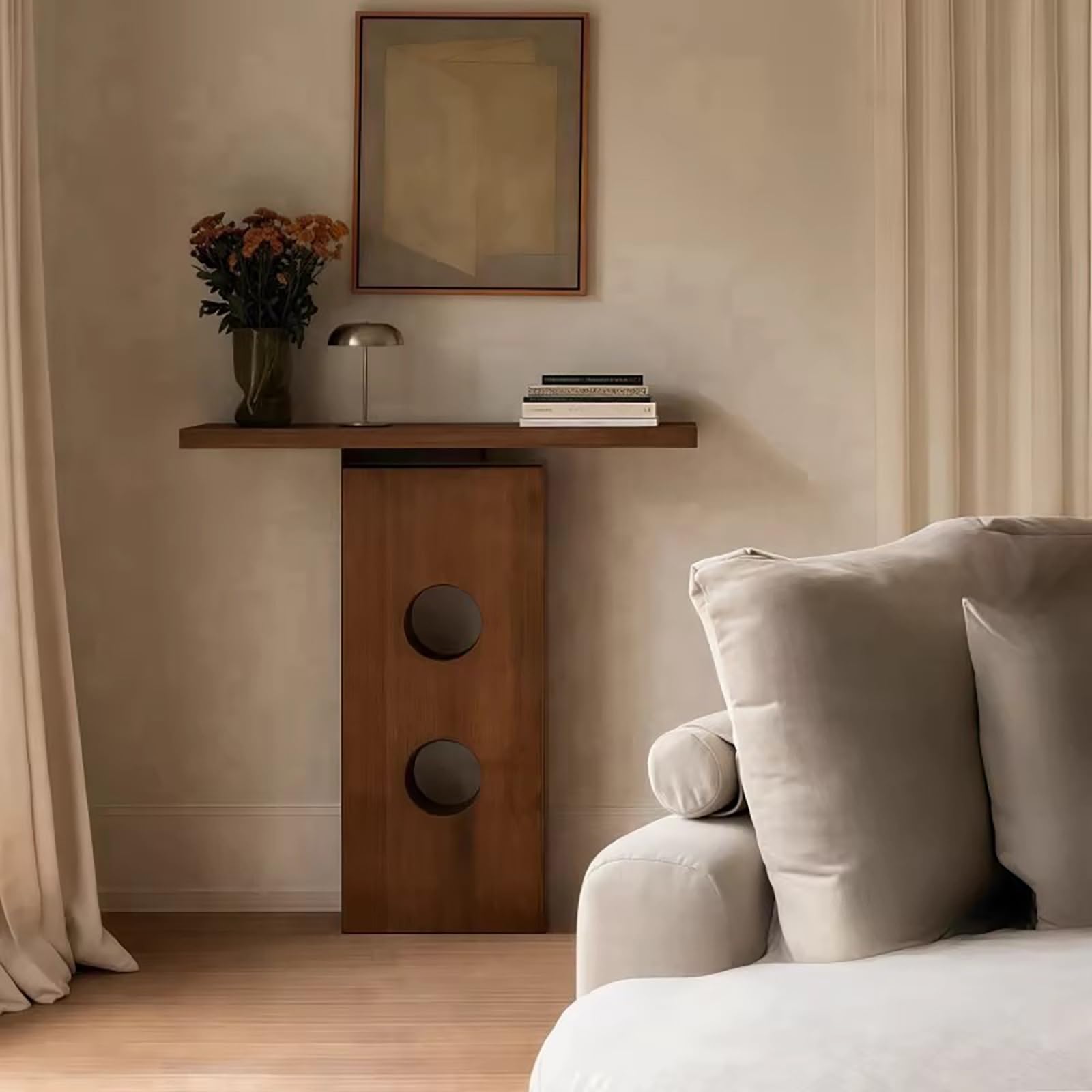 Mesa consola de madera maciza que evita grietas con encimera ancha de salón