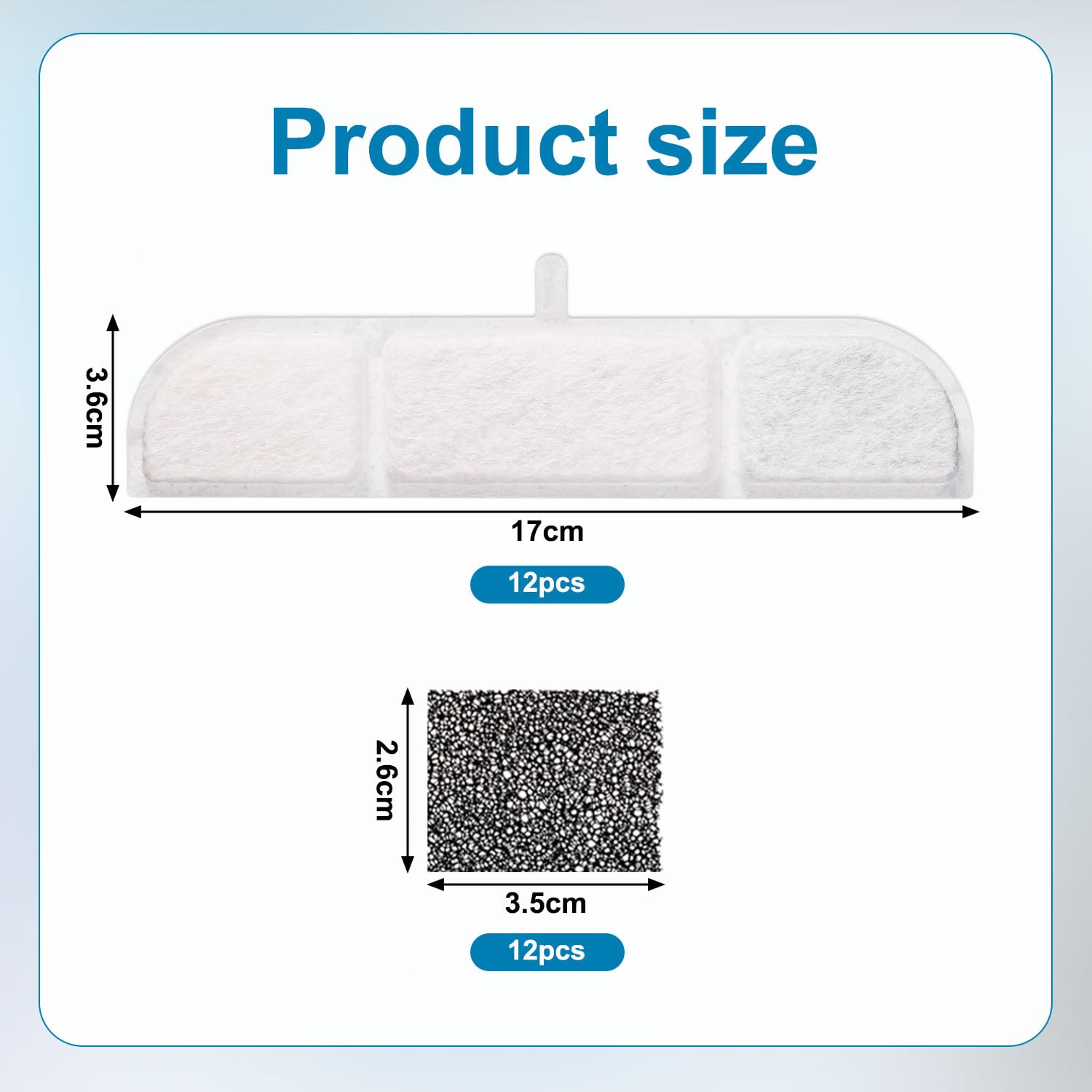 12pcs Cat Fountain Filter, Cat Water Fountain Filters for DownyPaws Cordless Cat Water Fountain 84 oz/2.5L with 12 Cat Fountain Filter Sponges Pet Fountain Filters Replacement