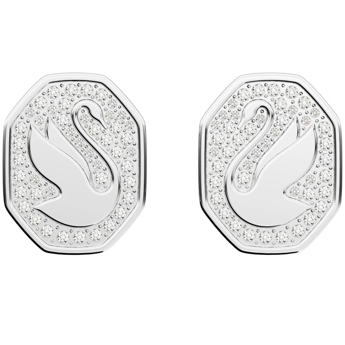 Swarovski Kolczyki zapinane na sztyft Signum, Swan, Białe, Powłoka z rodu