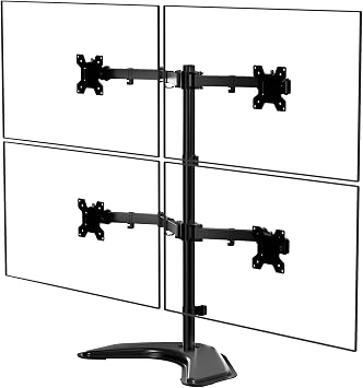 WALI 4 Monitor Stand for 13-27 inch Computer Screens up to 17.6lbs,Adjustable Quad Monitor Mount, Free Standing 4 Monitor Mount Full Motion with Tilt, Rotation, VESA Mount 75/100mm MF004, Black