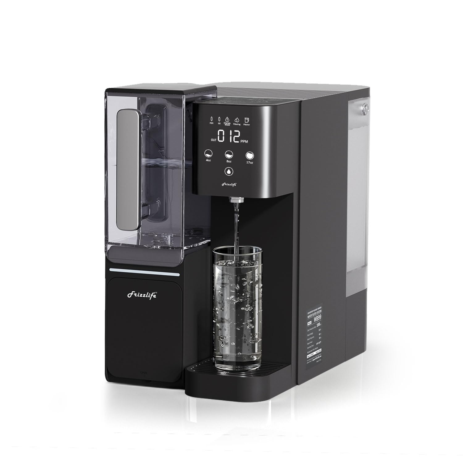 Frizzlife Countertop Reverse Osmosis System - WB99 Alkaline RO Water Filter with Portable Water Pitcher, NSF/ANSI 58 Certified Elements, 3.5:1 Pure to Drain, No Installation, USA Tech Support