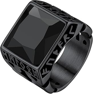 Bestyle Chunky Signet Ring for Men, Stainless Steel/Black Ring Synthetic Gemstone Band Ring Biker Ring for Men, Thumb Pinky Ring Mens Fashion Ring Jewelry Size 7-14, Gift Package