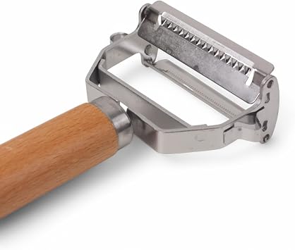 Deconox Stainless Steel Wood Handle Peeler and Julian Slicer, 4 Way Practical Vegetable Cutter, Multi-Purpose Kitchen Slicer
