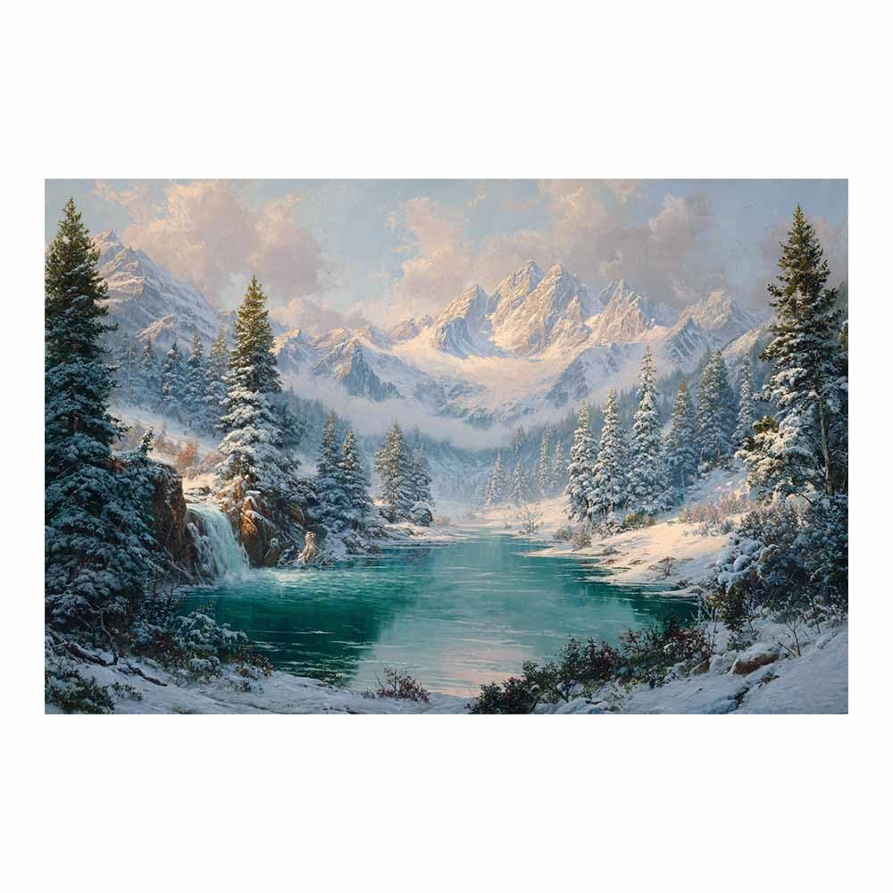 XENIOU landscape poster Winteressess Mountain Waterfall modern canvas wall art, decorative paintings, canvas painting wall art for Home Decor.(Multicolor)-70x100cm Unframed